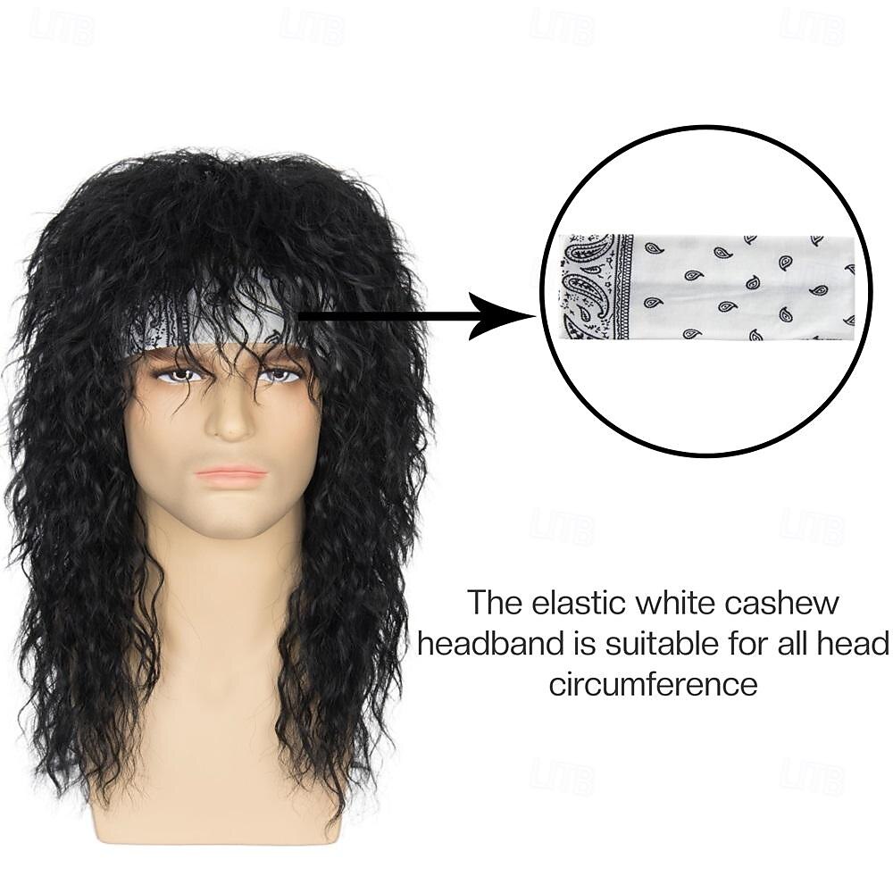 Men's 80s Mullet Wig Black Curly Wig Punk Rocker Wig Party Cosplay Hair with Accessories Halloween Wigs 2025 - $23.99 –P3