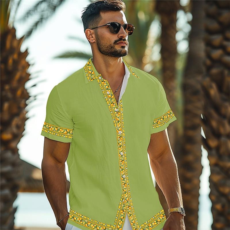 Men's Lemon Shirt Summer Hawaiian Shirt Aloha Shirt Short Sleeve Shirt Turndown Vacation Hawaiian Outdoor Vacation Hawaiian Black White Pink S M L 2025 - $24.99 –P11