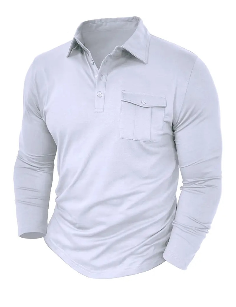 Herren Poloshirt Polos mit Knöpfen Casual Sport Kargen Langarm Modisch Basic Glatt Taste Tasche Frühling & Herbst Regular Fit Schwarz Weiß Armeegrün Rote Marineblau Dunkelgrün Poloshirt 2025 - $22.99 –P10