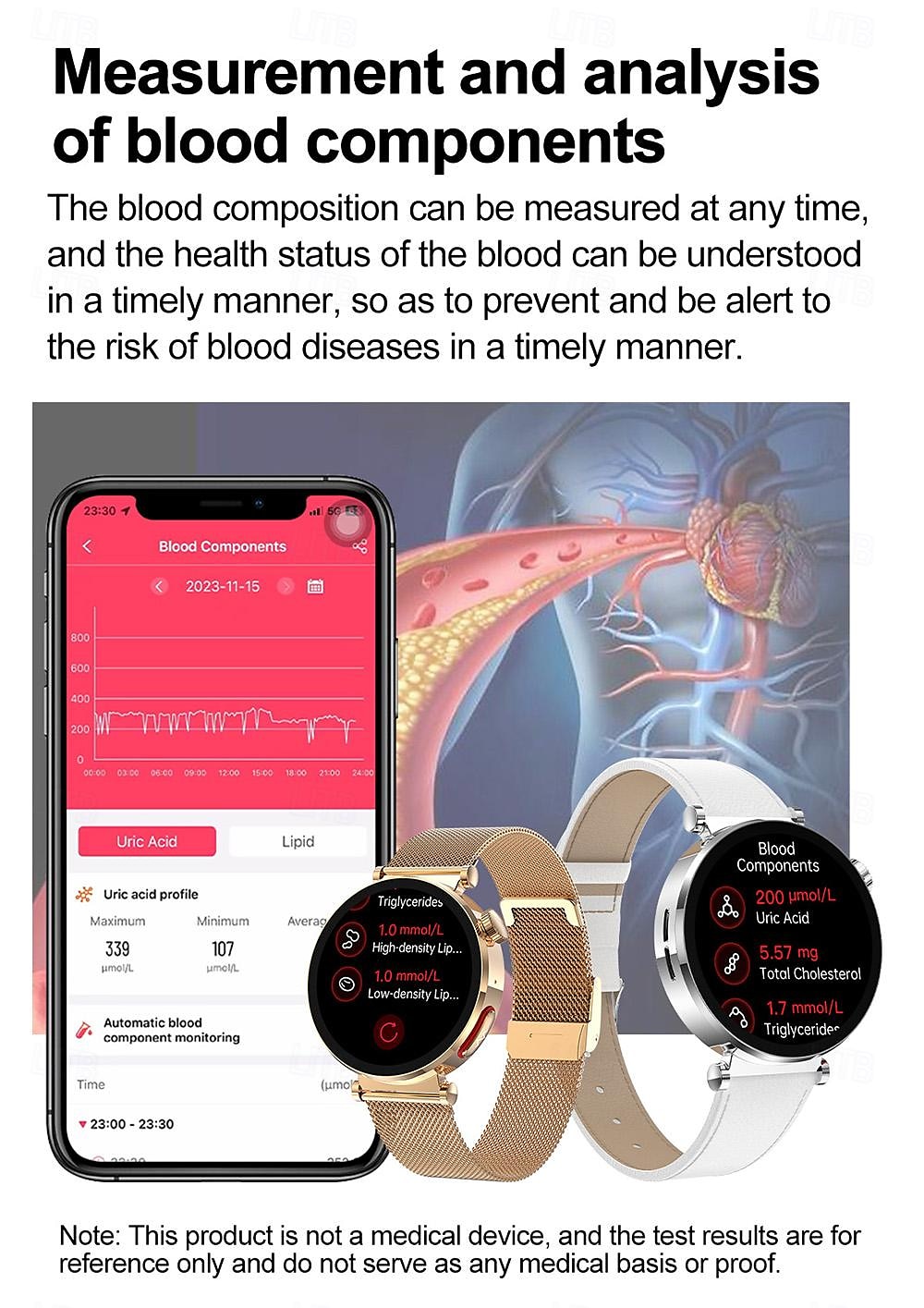 2025年 iMosi ECG PPG女性用スマートウォッチ 1.27インチフルタッチスクリーンBluetooth通話温度モニターペドメーターAndroid iOS対応ハンズフリー通話防水IP68  コレクション – $78.99 –P9
