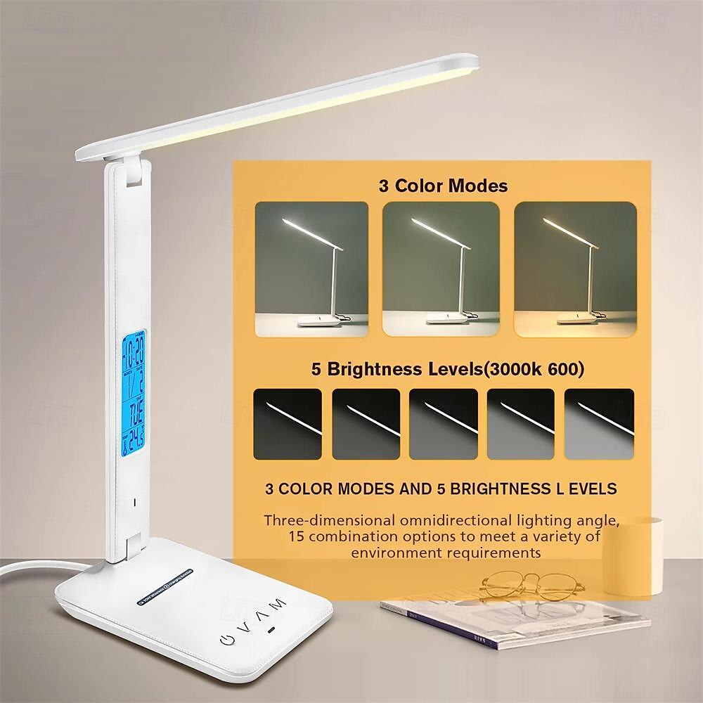 Shustar-LED Desk Lamp 10W QI Wireless Rechargeable with Clock Dimmable Eye Protection for Office and Study Room 2025 - $74.99 –P5