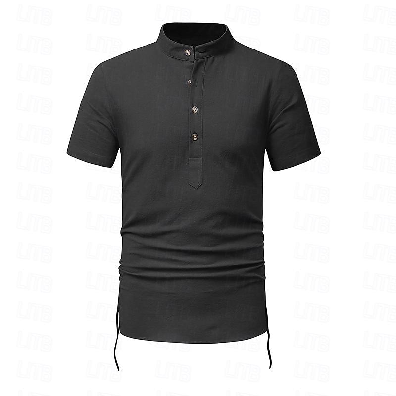 Hombre Camisa camisa de lino Camisa de lino de algodón Camisa de algodón blanca Camisa de cuello chino Camisa de cuello mandarín Plano Vacaciones Calle Negro Blanco Azul Marino Caqui Manga Corta 2025 - $30.99 –P7