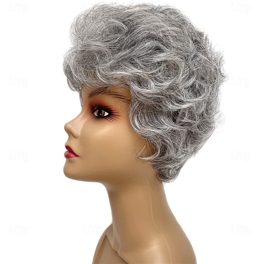 Pixie Cut Short Gray Wigs for White Women Sassy Short Haircuts for Older Lady Mixed Black Grey Highlight Synthetic Wig with Bangs for Daily Party Use 2025 - $26.99 –P7