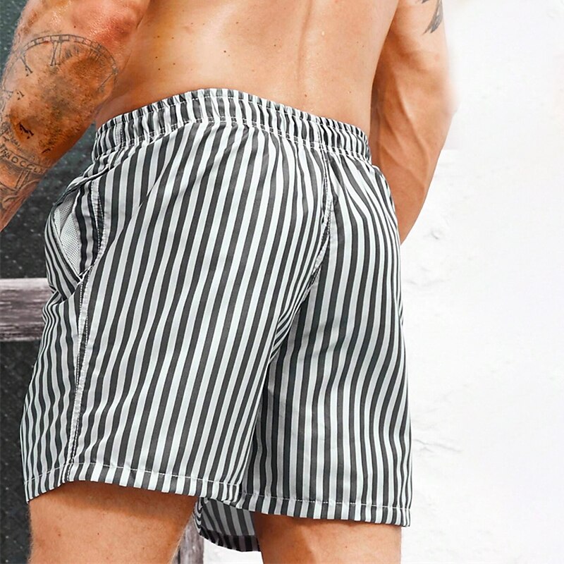 Herren Boardshorts Badeshorts Bademode Ausgehen Wochenende Atmungsaktiv Schnelltrocknend Tasche Kordelzug Elastische Taille Gestreift Kurz Gymnastik Brautkleider schlicht Sportkleidung Himmelblau 2025 - $15.49 –P8