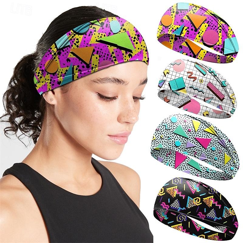 Fasce per capelli con stampa retrò anni '80, fasce per capelli sportive, fasce per capelli da donna, fasce assorbenti e antisudore, accessori per capelli yoga a tesa larga da uomo del 2025 a $6.99 –P1