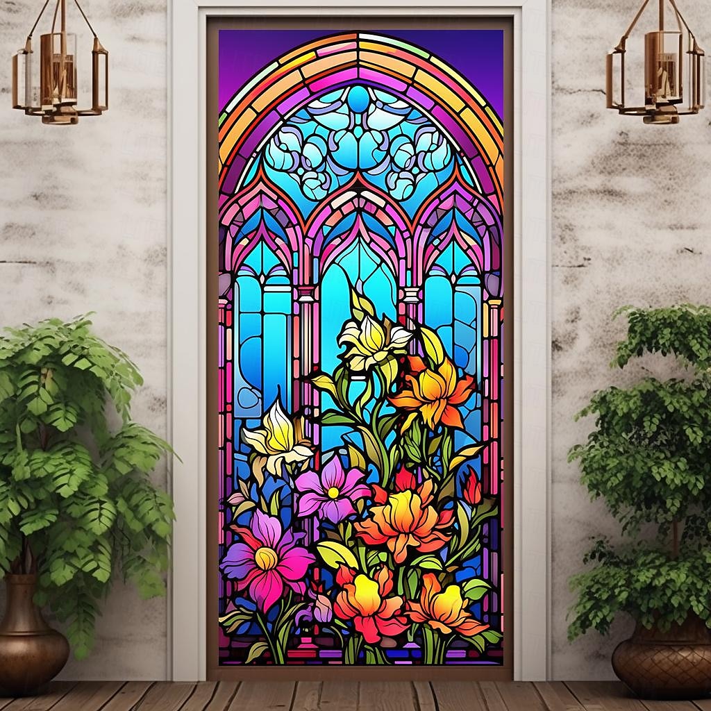farget glass mandala dørdeksler veggmaleri dekor dør billedvev dør gardin dekorasjon bakteppe dør banner avtakbar for inngangsdør innendørs utendørs hjemme rom dekorasjon gårdshus dekor forsyninger 2026 - $28.99 –P9