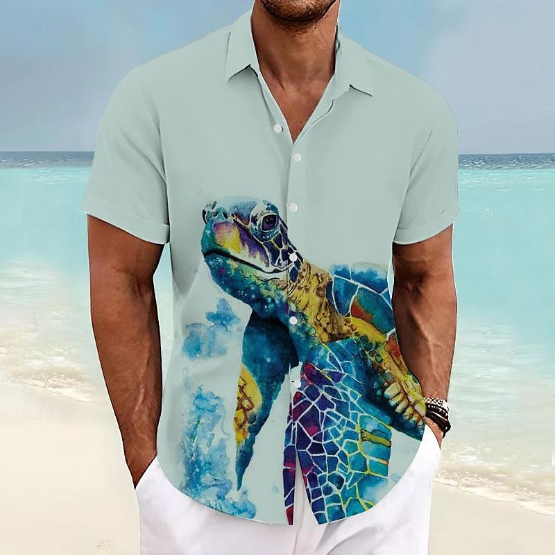Men's Tropical Turtles Shirt Summer Hawaiian Shirt Aloha Shirt Short Sleeve Shirt Turndown Vacation Hawaiian Outdoor Vacation Hawaiian White Blue Green S M L 2025 - $24.99 –P9