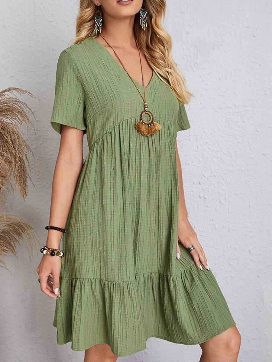 Γυναικεία Μίνι φόρεμα Λινό από ψεύτικο βαμβάκι Φόρεμα ριχτό Καθημερινό φόρεμα Καλοκαιρινό φόρεμα Κομψό στυλ street Βασικό Διακοπές Δρόμος Ημερομηνία Χαλαρή Εφαρμογή Κοντομάνικο Λαιμόκοψη V 2026 - $10.49 –P19