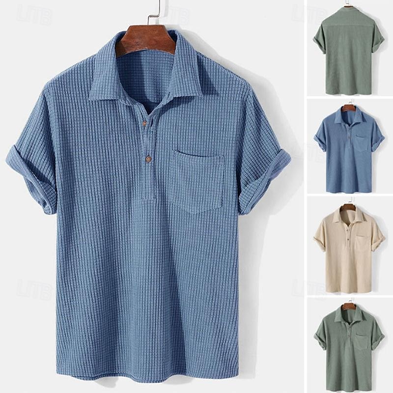 Men's Shirt Summer Shirt Casual Shirt Beach Shirt Corduroy Shirt Blue Green Apricot Short Sleeve Plain Lapel Vacation Holiday Pocket Clothing Apparel Polyester Fashion Casual Comfortable 2026 - $25.99 –P1