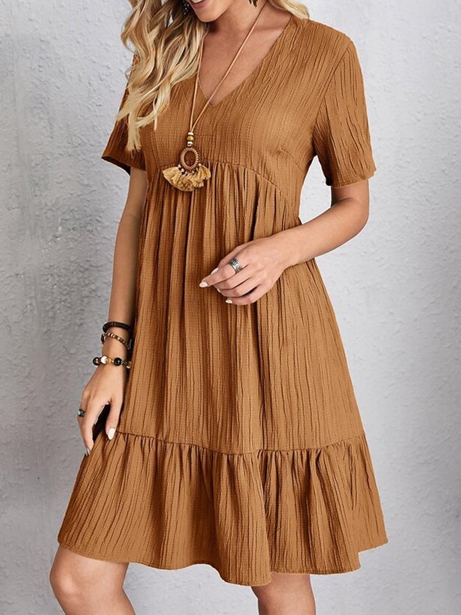 Γυναικεία Μίνι φόρεμα Λινό από ψεύτικο βαμβάκι Φόρεμα ριχτό Καθημερινό φόρεμα Καλοκαιρινό φόρεμα Κομψό στυλ street Βασικό Διακοπές Δρόμος Ημερομηνία Χαλαρή Εφαρμογή Κοντομάνικο Λαιμόκοψη V 2026 - $10.49 –P5