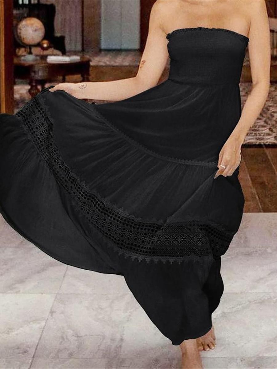 Damen Langes Kleid Maxikleid Weißes Kleid Freizeitkleid Weißes Spitzenhochzeitskleid Boho-Kleid Streetwear Maxi A-Linie Straße Date Lässiger Schnitt Ärmellos Trägerlos Schwarz Weiß Gelb Minzgrün 2025 - $46.99 –P7