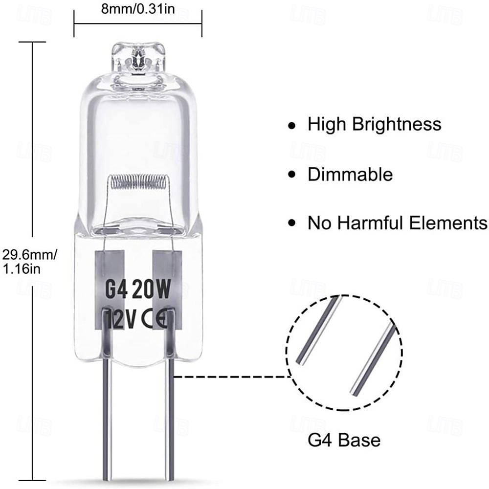 10 stuks g4 halogeen bi-pin lampen 12v 20w dimbaar 3000k warm wit voor onderkast puck licht kroonluchters tuinverlichting 2025 - $8.49 –P1