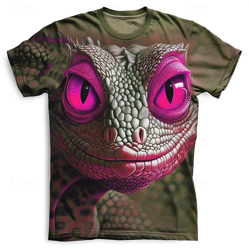 Voor heren Grafisch dier Dinosaurus T-shirt Korte mouw T-shirt 3D-afdrukken Strakke ronde hals Overhemd Dagelijks Casual Subcultuur Buitensporten Feestdagen Uitgaan Paars Groen Rode roos Lente zomer 2026 - $19.49 –P7