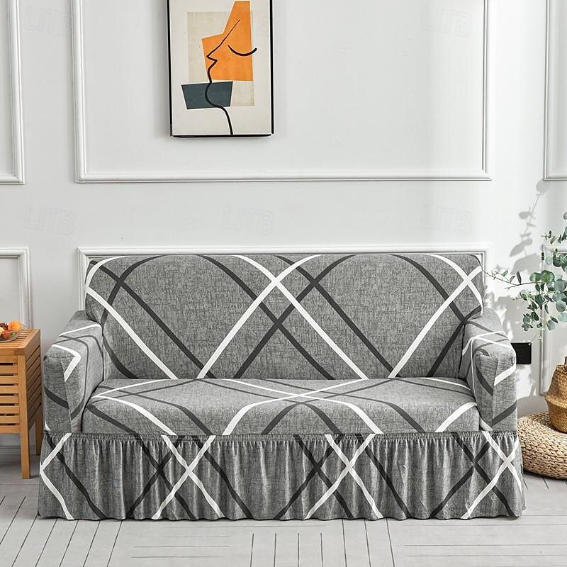 blommigt tryckt sofföverdrag stretch överdrag med kjol, mjukt slitstarkt sofföverdrag 1 st spandex tyg tvättbart möbelskydd passar fåtölj sits/lovesat/soffa/xl soffa/l form soffa 2025 - $27.99 –P3