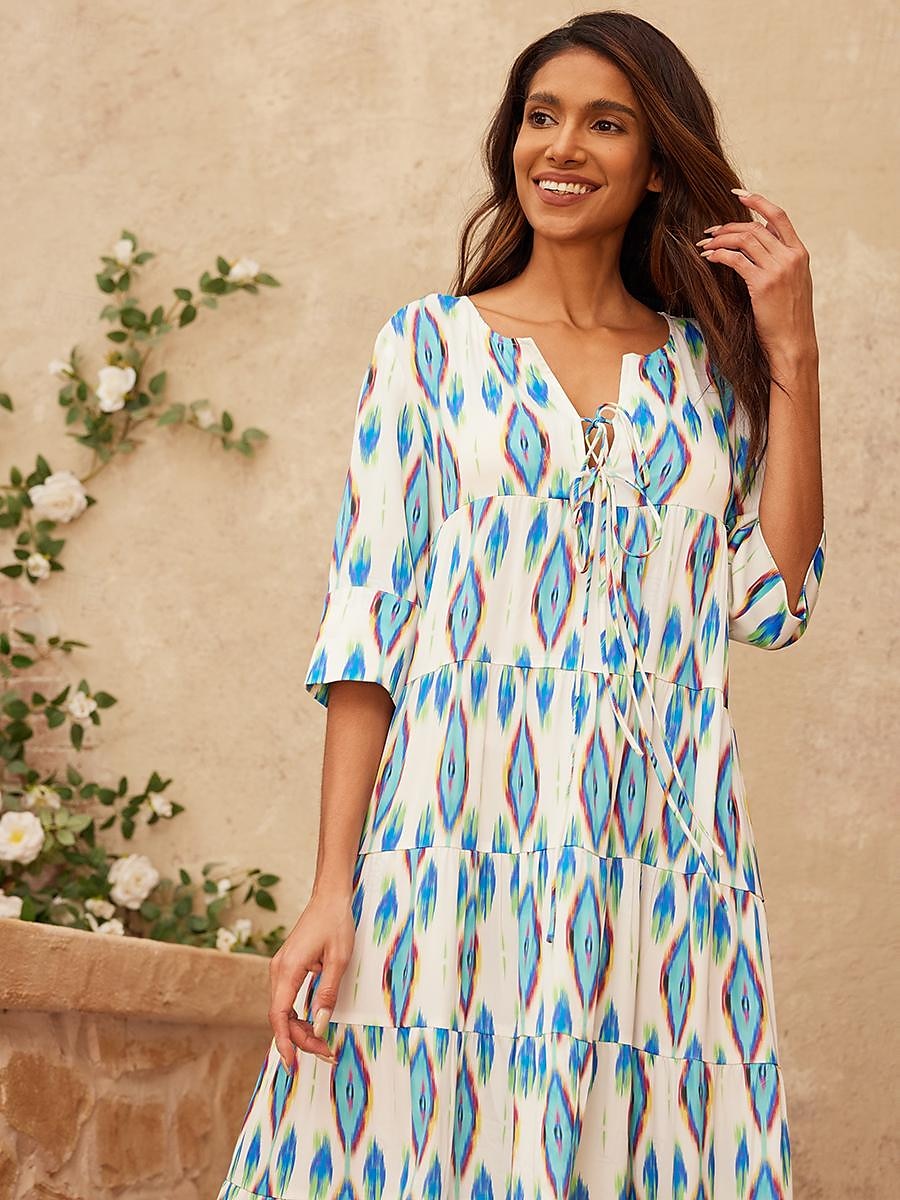 vestido maxi geométrico de cetim com decote em V de 2025 por $123.99 –P5