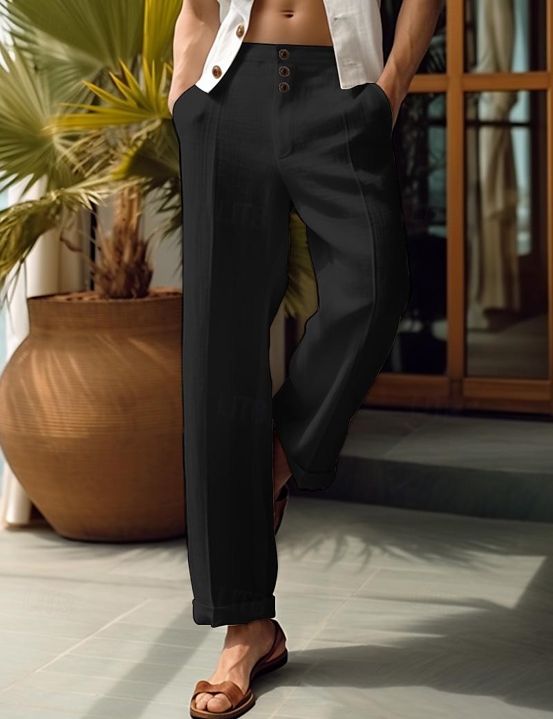 40 % Leinen Herren Leinenhosen Hose Sommerhose Tasche Knöpfe Gerader Schnitt Einfach Bequem Atmungsaktiv Urlaub Büro / Karriere Täglich Klassisch Lässig Schwarz Weiß 2025 - $31.99 –P6