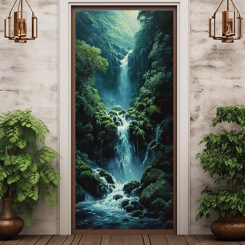 paysage cascade porte couvre porte tapisserie porte rideau décoration toile de fond porte bannière pour porte d'entrée ferme vacances fête décor fournitures de 2026 ? $26.99 –P1