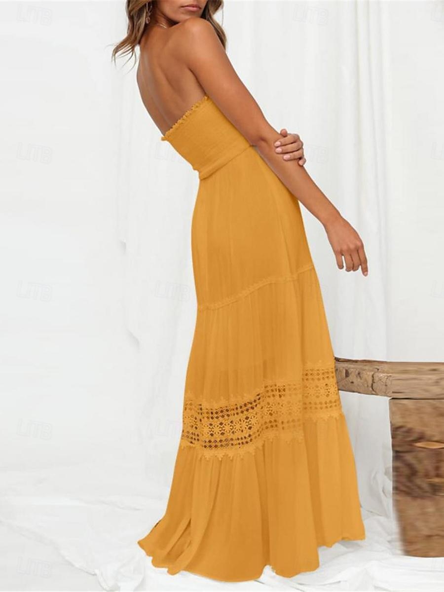 Damen Langes Kleid Maxikleid Weißes Kleid Freizeitkleid Weißes Spitzenhochzeitskleid Boho-Kleid Streetwear Maxi A-Linie Straße Date Lässiger Schnitt Ärmellos Trägerlos Schwarz Weiß Gelb Minzgrün 2025 - $46.99 –P20