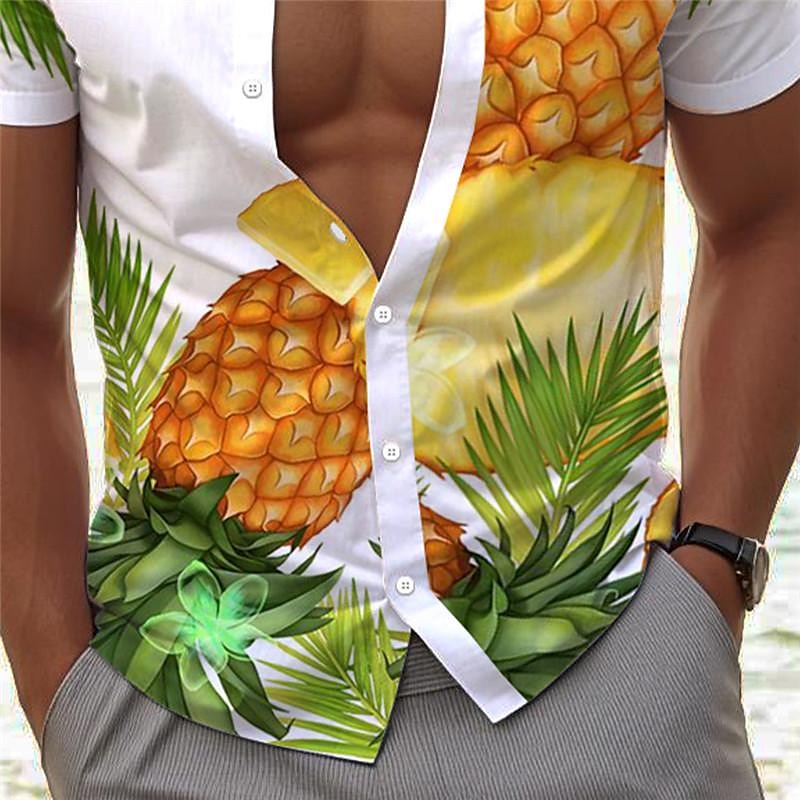 Herre Ananas Tropisk Skjorte Hawaii skjorte Aloha skjorte Kortermet Skjorte Aftæpning Ferie Hawaiisk utendørs Feriereise Hawaiisk Blå Mørkegrønn Oransje S M L 2025 - $24.99 –P3