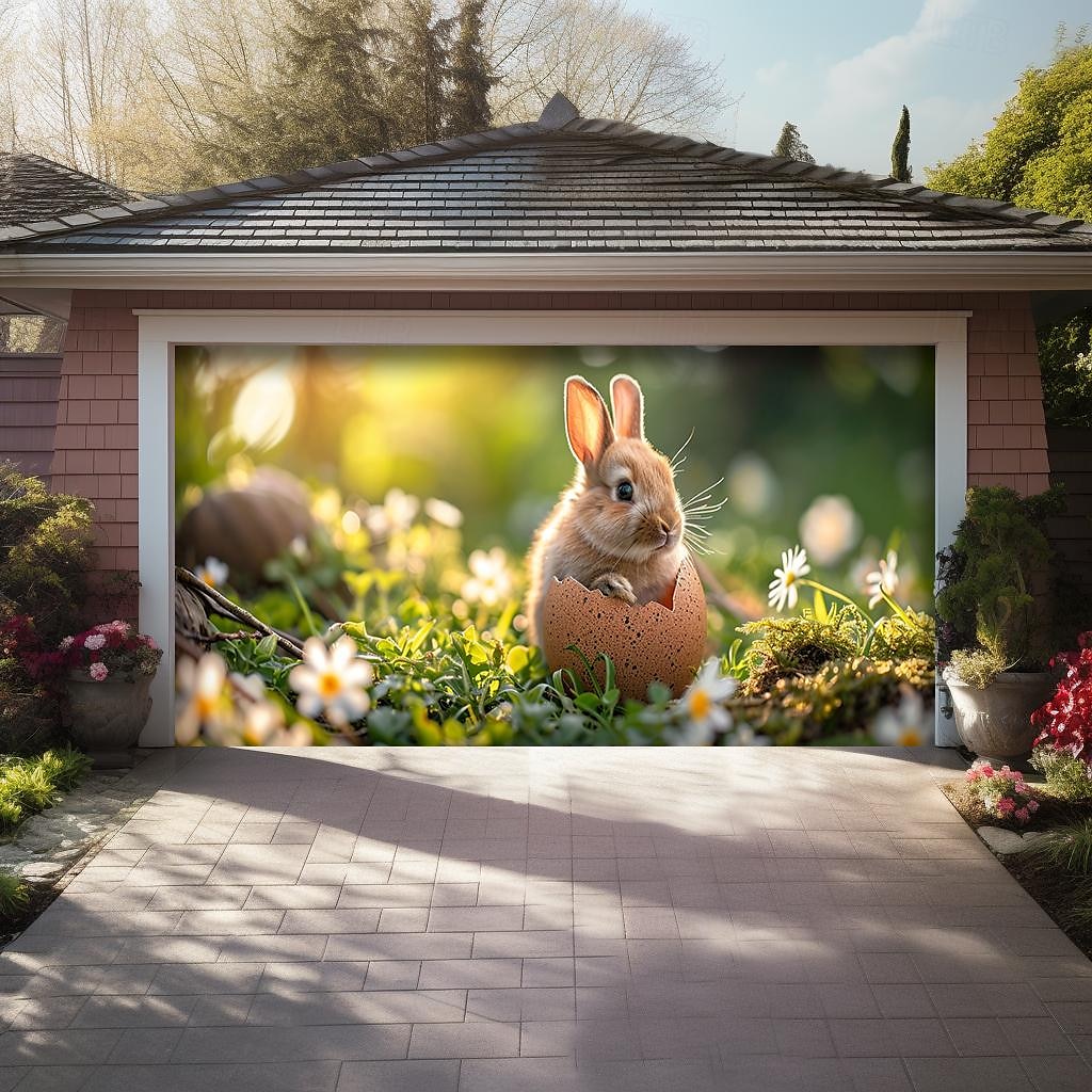 vårspiser kanin utendørs garasjeportdeksel banner vakkert stort bakteppe dekorasjon for utendørs garasjeport hjem veggdekorasjoner arrangement fest parade 2026 - $37.99 –P11