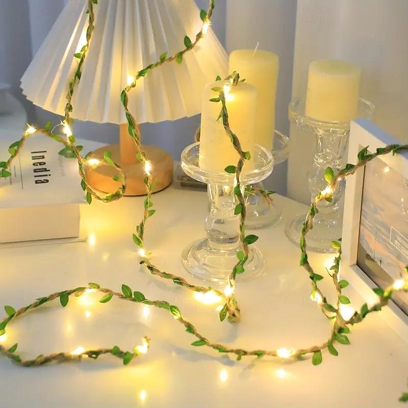 vihreä lehti led merkkijono 2m 20 leds kultalehti keiju valot ikkunoihin parveke puutarha sisä ulkopuutarha ystävänpäivä ramadan hääjuhla koristelu 2026 - $8.99 –P3