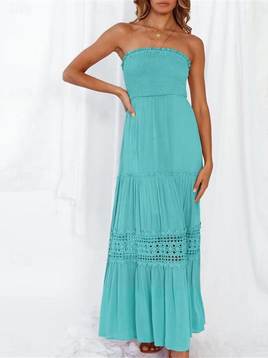 Damen Langes Kleid Maxikleid Weißes Kleid Freizeitkleid Weißes Spitzenhochzeitskleid Boho-Kleid Streetwear Maxi A-Linie Straße Date Lässiger Schnitt Ärmellos Trägerlos Schwarz Weiß Gelb Minzgrün 2025 - $46.99 –P3