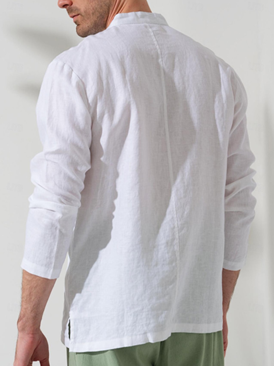 100% lino Tasche Per uomo camicia di lino Camicia Camicia da spiaggia Nero Bianco Blu marino scuro Manica lunga Liscio Colletto Mao Primavera & Autunno Esterno Giornaliero Abbigliamento del 2026 a $53.99 –P7