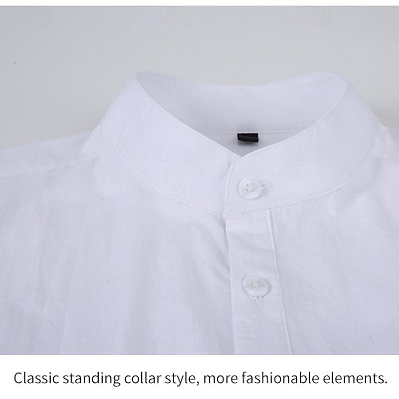 Men's Shirt Linen Shirt Chinese Collar Shirt Mandarin Collar Shirt Summer Shirt Beach Shirt Plain Vacation Street Black White Yellow Pink Long Sleeve Band Collar Summer Clothing Apparel Front Pocket 2025 - $32.99 –P7