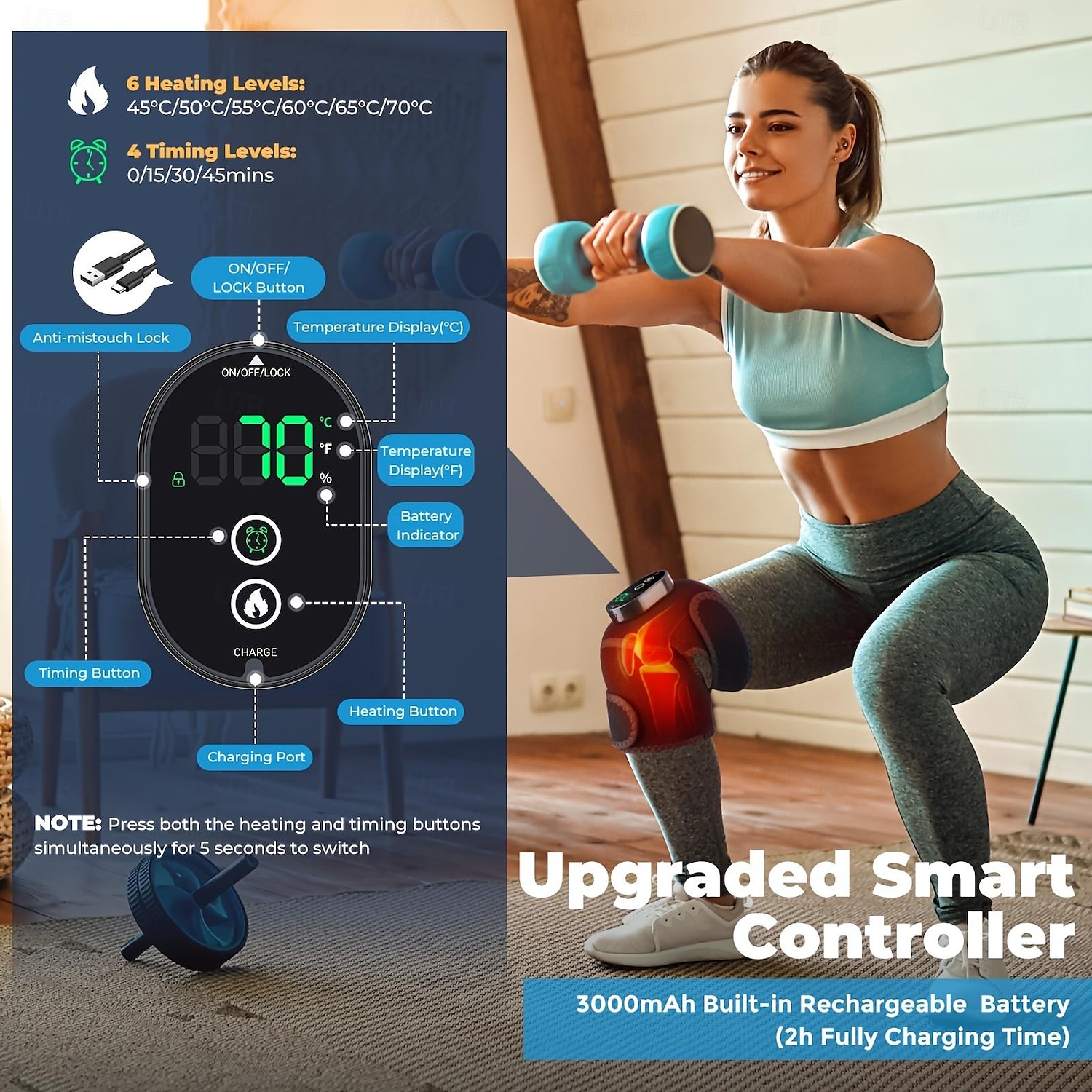 almofada de aquecimento de ombro sem fio com display de temperatura - suporte ajustável para fadiga e alívio da dor para uso doméstico e no escritório de 2025 por $55.99 –P5