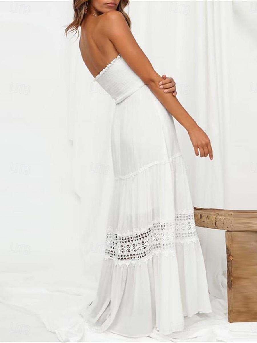 Damen Langes Kleid Maxikleid Weißes Kleid Freizeitkleid Weißes Spitzenhochzeitskleid Boho-Kleid Streetwear Maxi A-Linie Straße Date Lässiger Schnitt Ärmellos Trägerlos Schwarz Weiß Gelb Minzgrün 2025 - $46.99 –P15