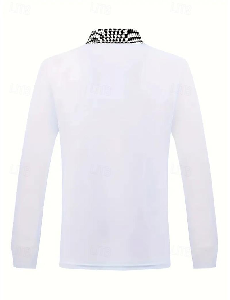 Men's Polo Shirt Golf Shirt Casual Sports Lapel Long Sleeve Fashion Basic Color Block Houndstooth Patchwork Button Spring & Fall Regular Fit White Red Navy Blue Khaki Light Blue Polo Shirt 2025 - $15.49 –P2