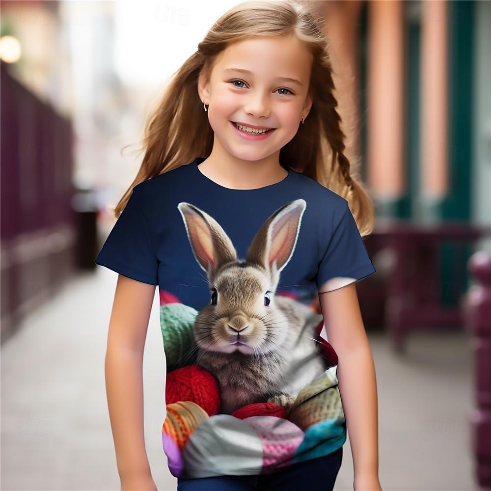 Pâques Fille 3D Lapin Tee-shirts Chemises Manche Courte 3D effet Eté Actif Mode Le style mignon Enfants 3-12 ans Col Ras du Cou Extérieur Casual du quotidien Standard de 2026 ? $15.49 –P1