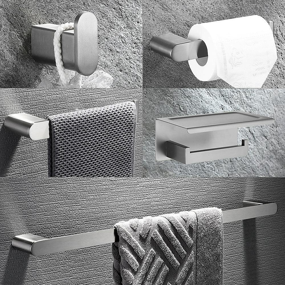 Bathroom Accessory Set Wall Mounted Brushed Stainless Steel Include Robe Hook Towel Bar Toilet Paper Holder with Mobile Phone Storage Shelf Towel Holder and Roll Paper Shelf 1or 3pcs 2025 - $49.99 –P14