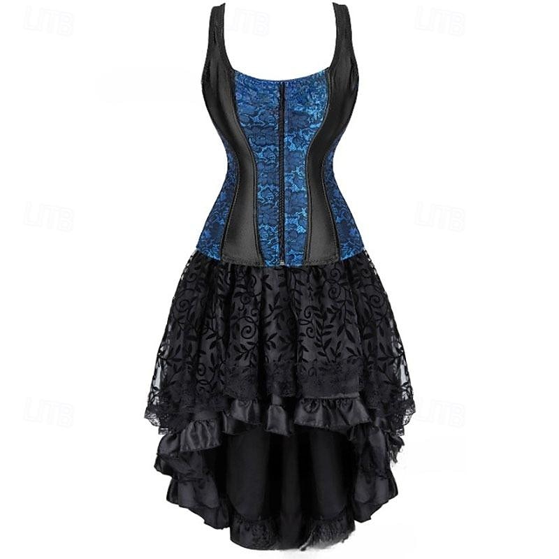 Retro Vintage Rococo Punk & Gothic Short / Mini Dress Overbust Corset Bustier Witch Lace Off Shoulder Jacquard Women's Fantasy Steampunk Walpurgis Night Halloween Carnival Masquerade Party / Evening 2025 - $58.99 –P4