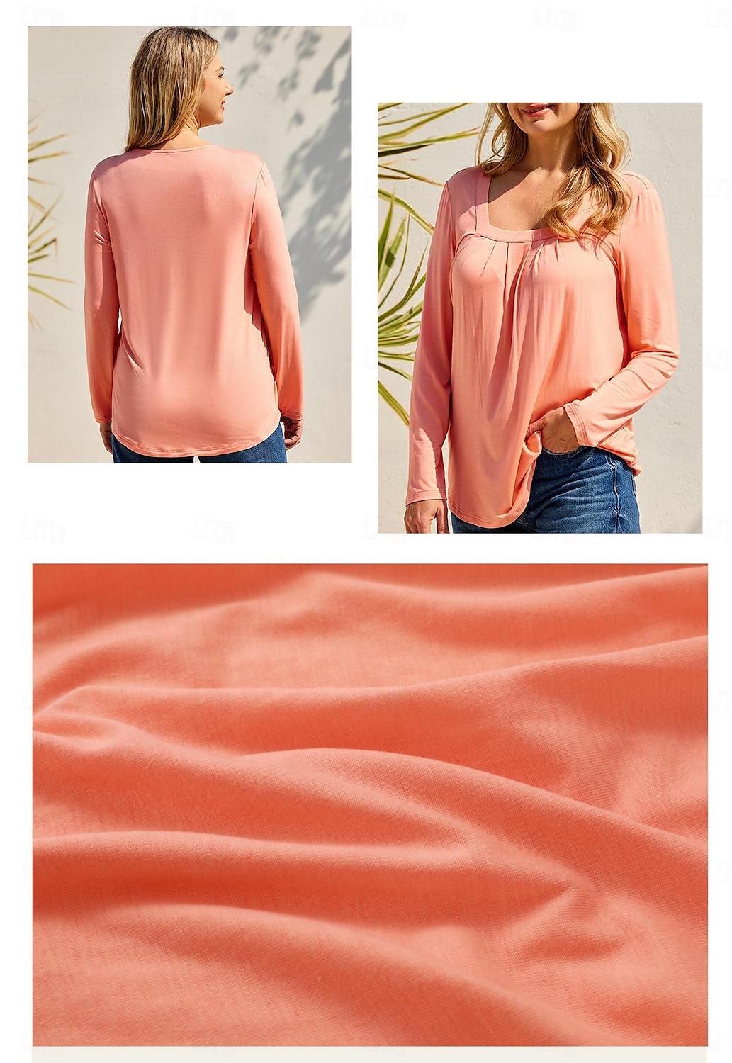 Damen T Shirt Burgunderrotes T-Shirt Elegante Oberteile Glatt Täglich Basic Strand Design Langarm Quadratischer Ausschnitt Normale Oberteile Casual Weißer langer Ärmel Blauer Langarm Schwarzer 2025 - $4.79 –P3