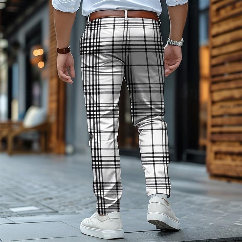 Karierte/karierte Business-Klassiker-Herren-Business-Anzughose mit 3D-Druck, flache Vorderseite, gerades Bein, Polyester-Hose mit mittlerer Taille, Outdoor-Streetwear für die Arbeit, Alltagskleidung, 2025 - $29.99 –P2