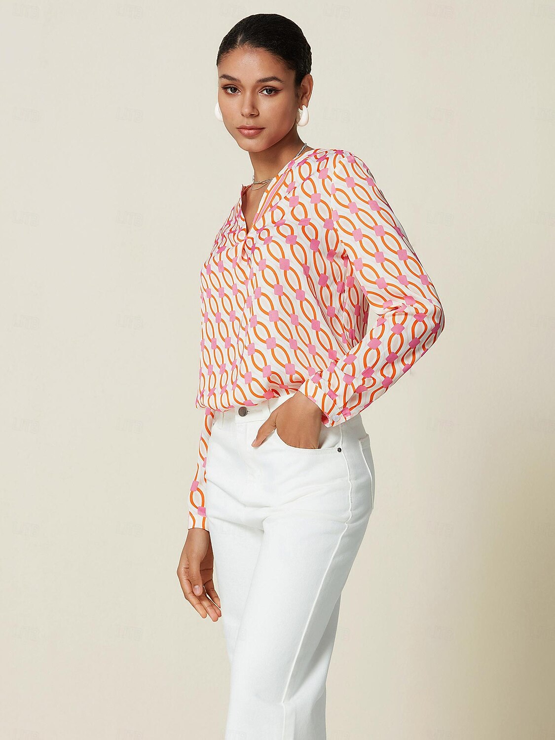 Satin Geometric Button Blouse 2025 - $51.99 –P3