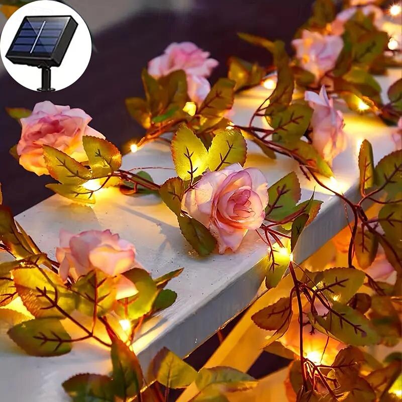 luci solari a forma di rosa con fiori per San Valentino, 2 m, 20 LED, impermeabili, luci da giardino natalizie per casa, camera da letto, festa, matrimonio, patio, decorazione del 2025 a $21.99 –P1