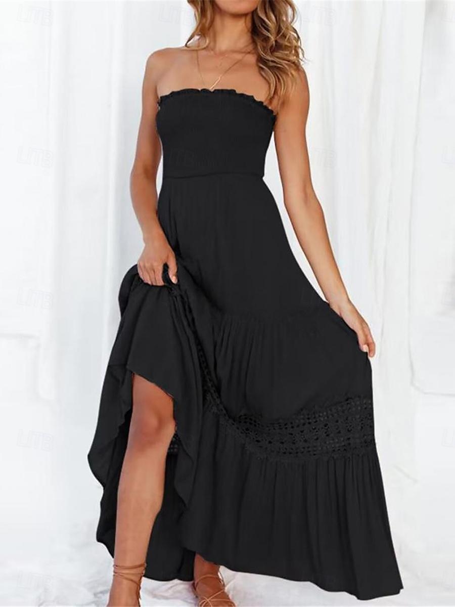 Damen Langes Kleid Maxikleid Weißes Kleid Freizeitkleid Weißes Spitzenhochzeitskleid Boho-Kleid Streetwear Maxi A-Linie Straße Date Lässiger Schnitt Ärmellos Trägerlos Schwarz Weiß Gelb Minzgrün 2025 - $46.99 –P8