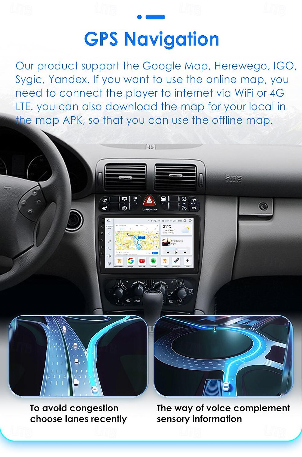Android Car Radio For Mercedes-Benz C-Class/CLK 2000-2005 8G128G Carplay Stereo Player WIFI GPS Navigation 2025 - $302.19 –P12