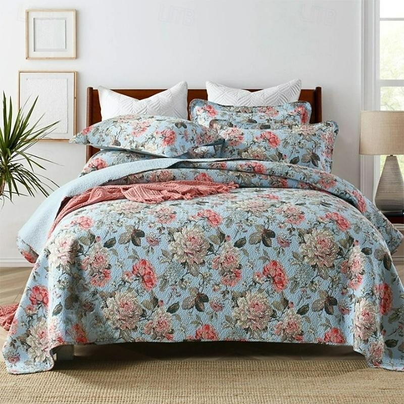 Set trapunta con motivo floreale a forma di uccello in cotone 100%, set copriletto copriletto king size per tutte le stagioni, set di biancheria da letto oversize leggero del 2025 a $151.99 –P3