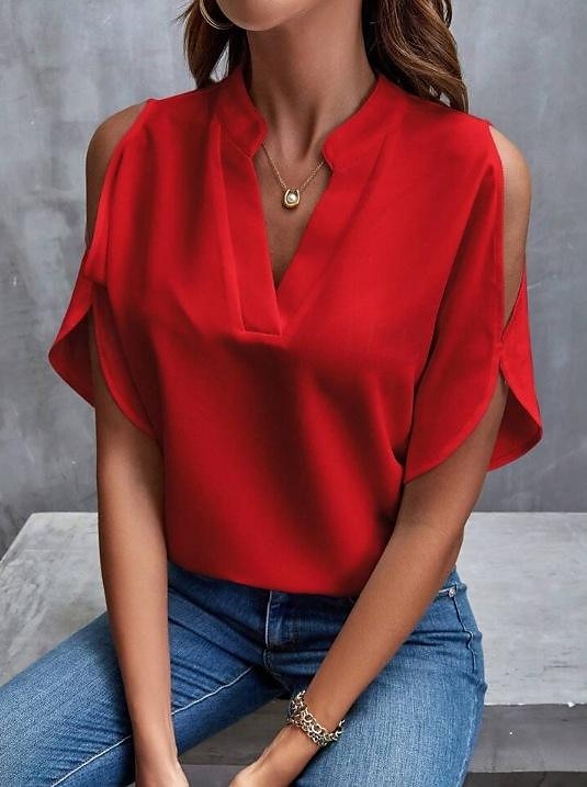 Chemise Chemisier Femme Noir Blanche Jaune Couleur unie Découpé Plein Air du quotidien Mode Col V S de 2025 ? $26.99 –P4