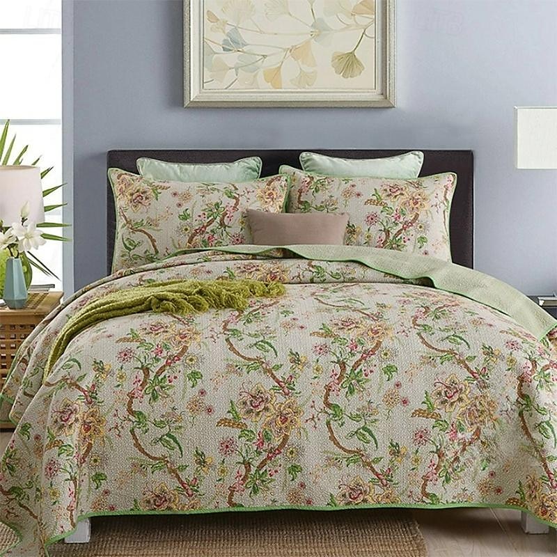 Set trapunta con motivo floreale a forma di uccello in cotone 100%, set copriletto copriletto king size per tutte le stagioni, set di biancheria da letto oversize leggero del 2025 a $151.99 –P4