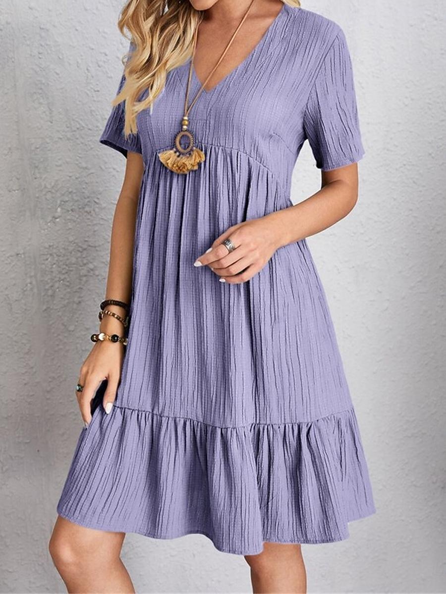 Γυναικεία Μίνι φόρεμα Λινό από ψεύτικο βαμβάκι Φόρεμα ριχτό Καθημερινό φόρεμα Καλοκαιρινό φόρεμα Κομψό στυλ street Βασικό Διακοπές Δρόμος Ημερομηνία Χαλαρή Εφαρμογή Κοντομάνικο Λαιμόκοψη V 2026 - $10.49 –P11