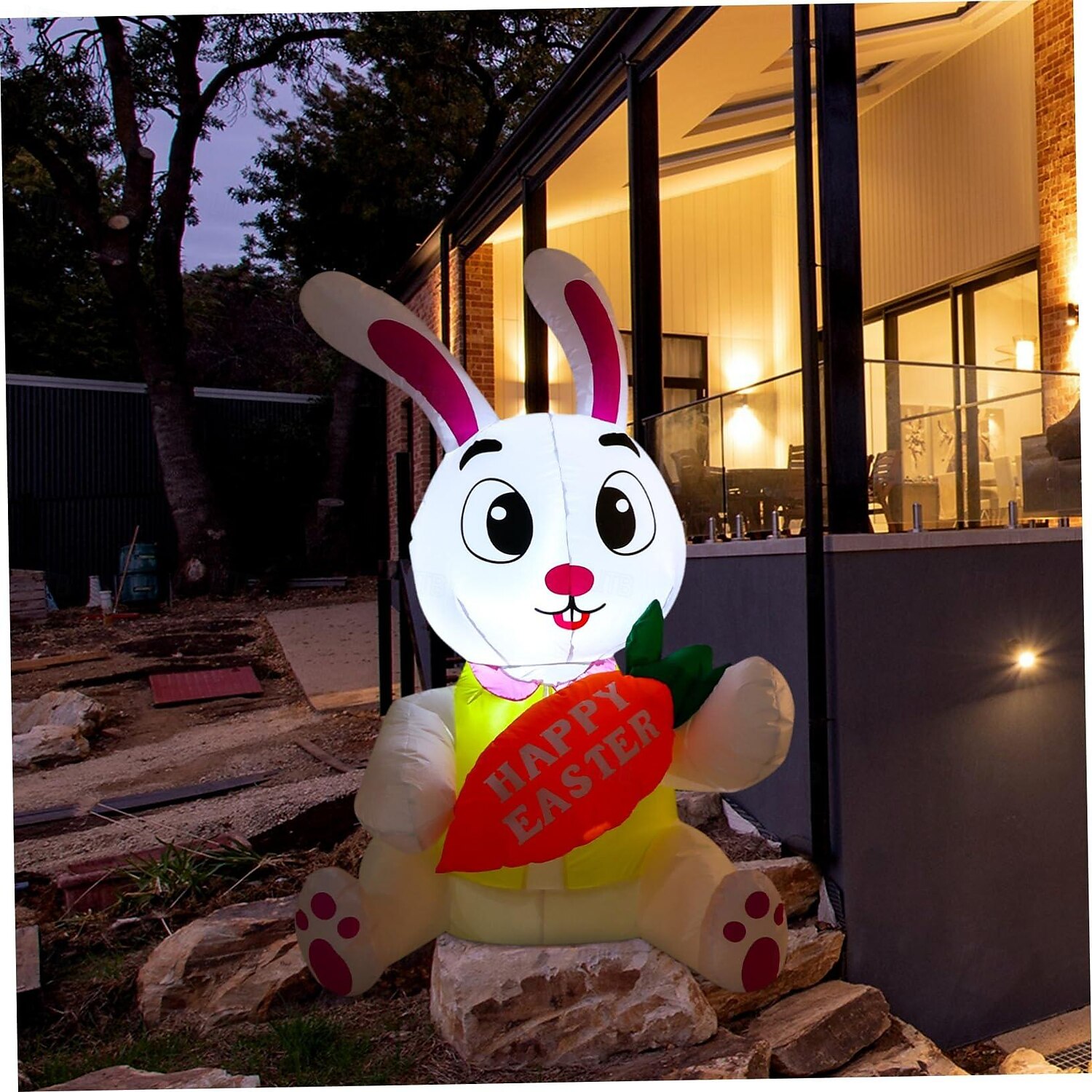 Ouă gonflabile de iepuraș de Paște 1,5 metri cu lumini luminează recuzită pentru decorațiuni de sărbători 2025 - $78.99 –P4
