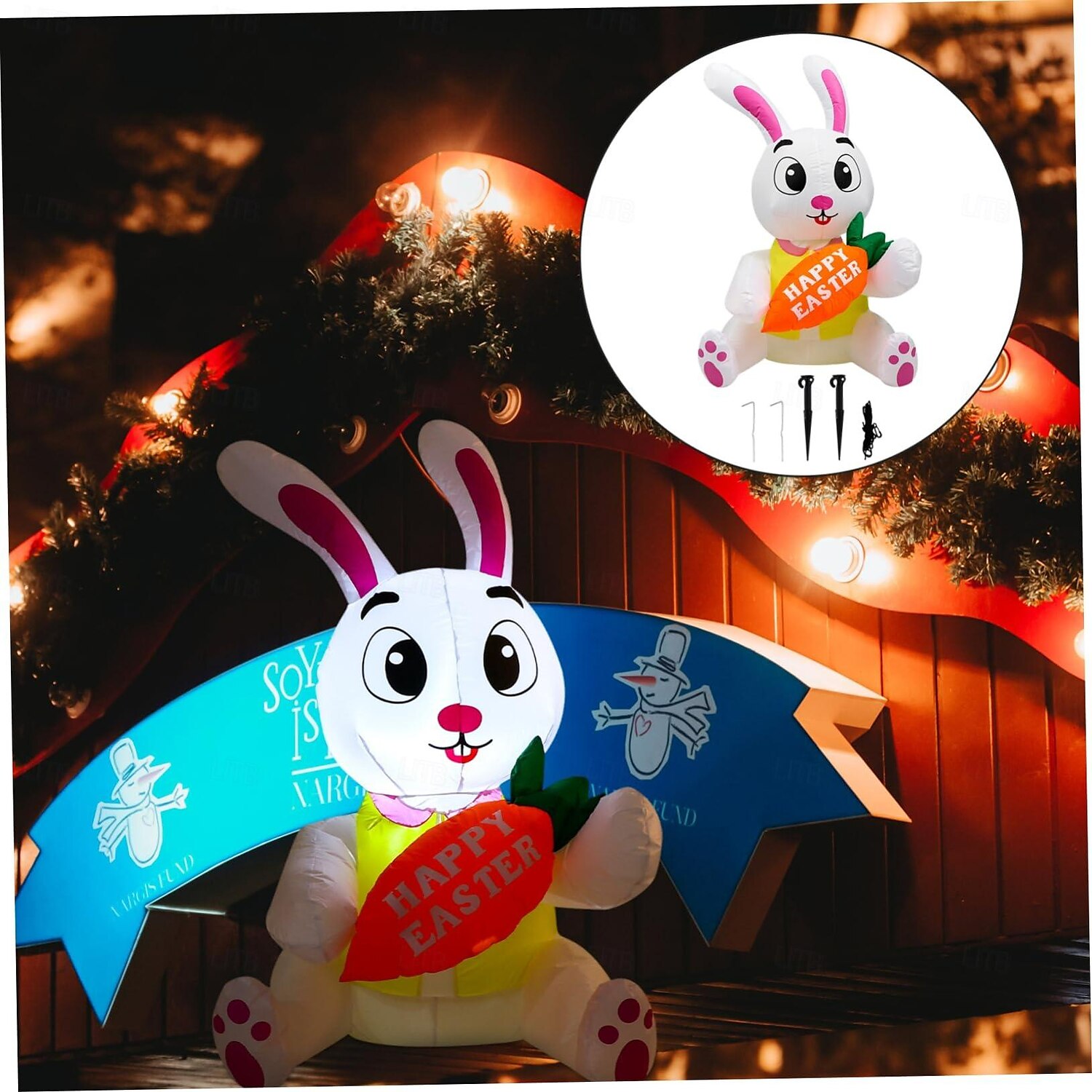 Ouă gonflabile de iepuraș de Paște 1,5 metri cu lumini luminează recuzită pentru decorațiuni de sărbători 2025 - $78.99 –P1