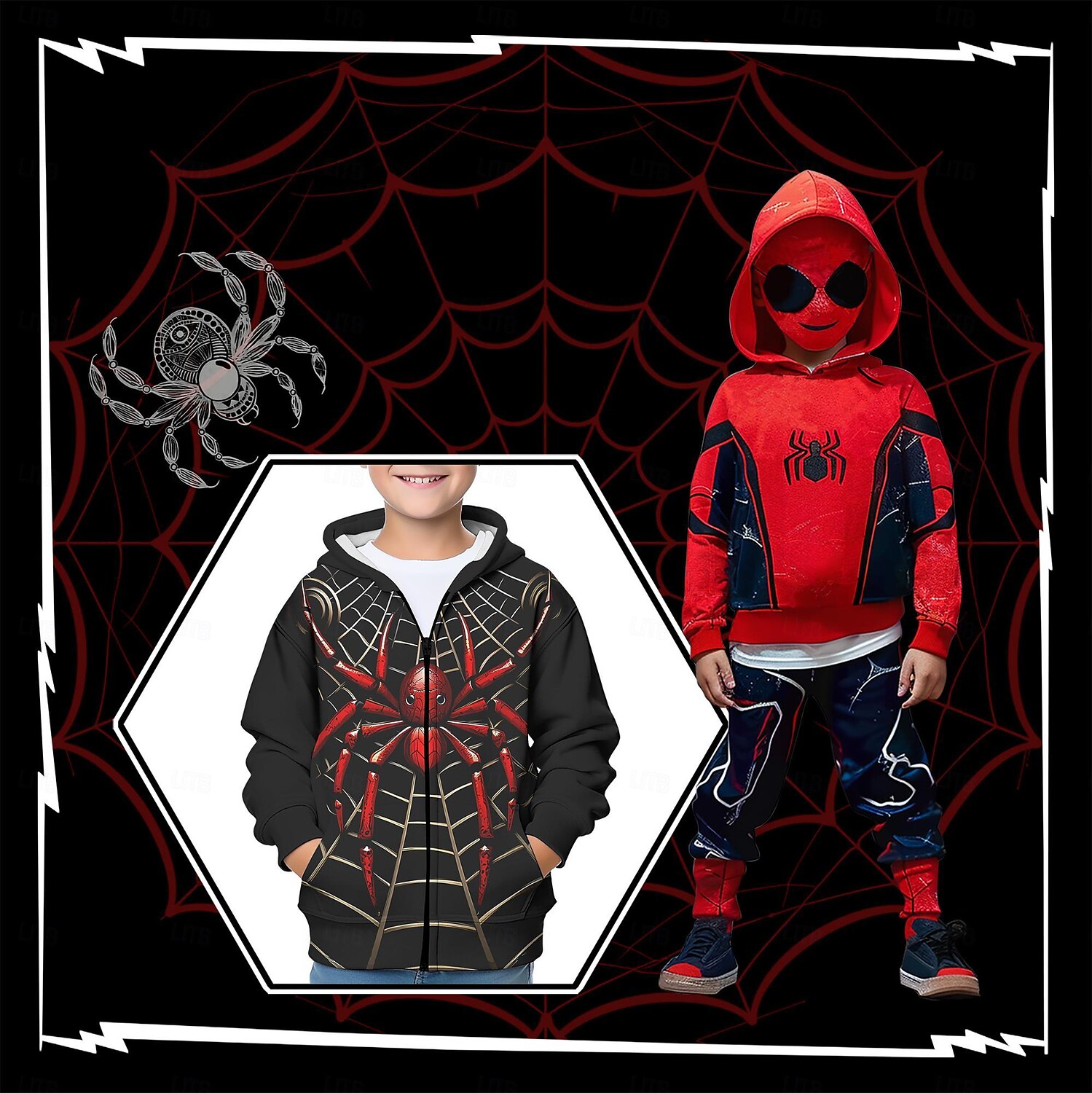Gutt 3D SPIDER Genser Pullover Langermet 3D-utskrift Høst Vinter Mote Gatemote Kul Polyester Barn 3-12 år utendørs Avslappet Daglig Normal 2025 - $16.49 –P2