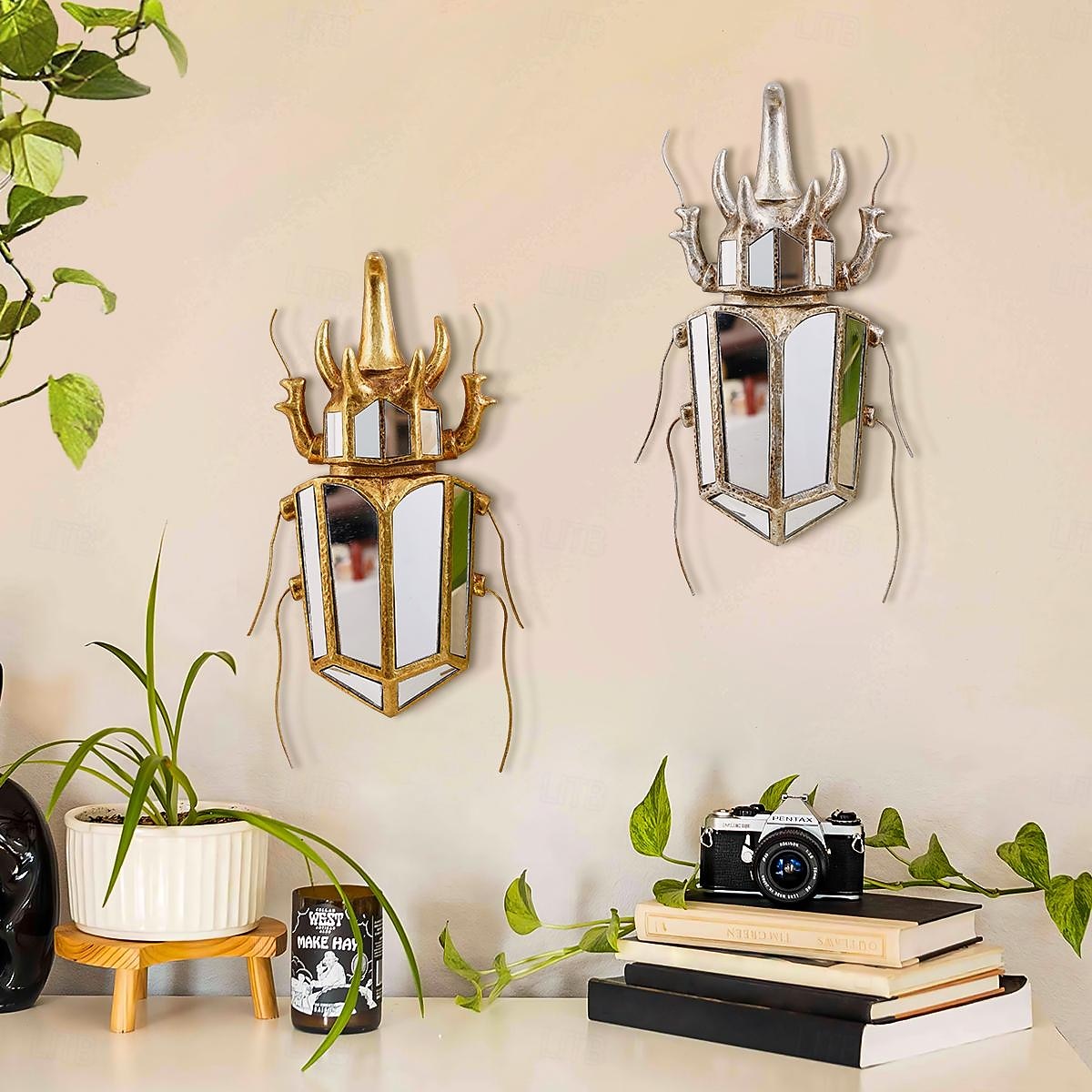 Einhornkäfer Spiegel Design Wanddekoration Gold Wanddekoration Käfer Glas verspiegelt handgefertigt 3 2025 - $41.99 –P1