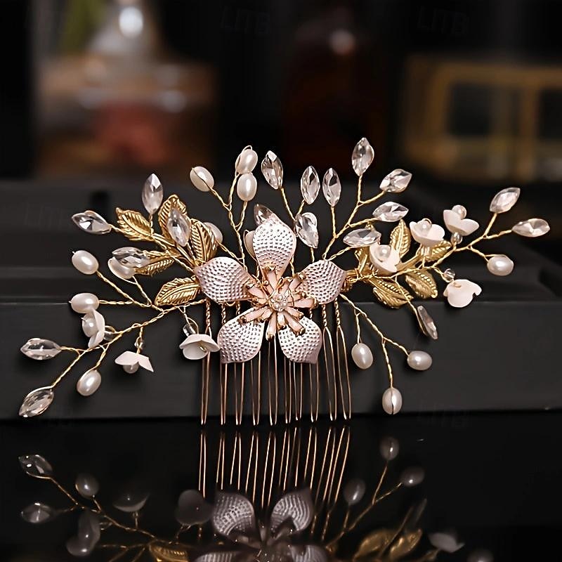 peigne à cheveux de mariage doré, peigne à cheveux de mariée, peigne à cheveux en strass, peigne à cheveux en cristal, pince à cheveux de mariage de 2025 ? $16.49 –P4