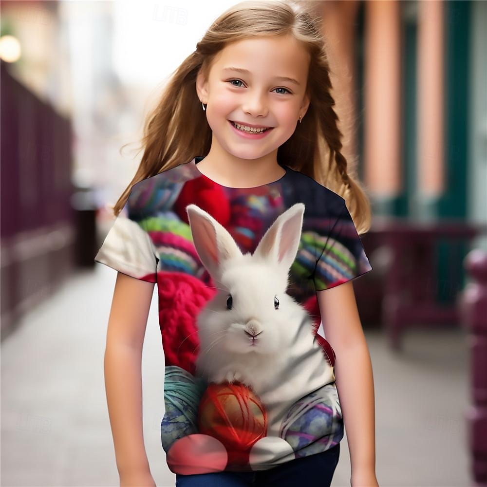 Pâques Fille 3D Lapin Tee-shirts Chemises Manche Courte 3D effet Eté Actif Mode Le style mignon Enfants 3-12 ans Col Ras du Cou Extérieur Casual du quotidien Standard de 2026 ? $15.49 –P2